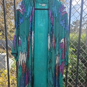 Vibrant Green and Purple Women's Kimono